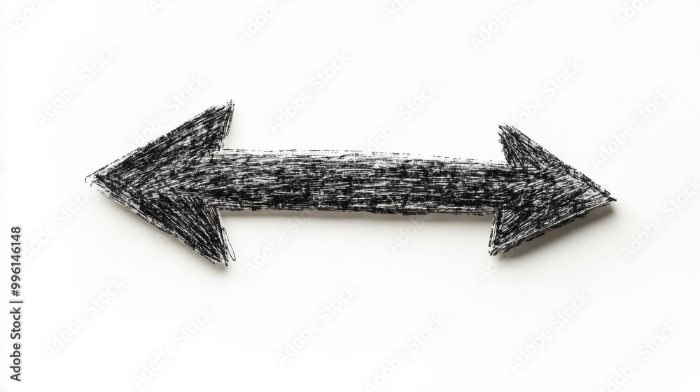 Fototapeta premium A hand-drawn dashed arrow showing a path, isolated on a white background