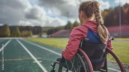 Wheelchair athletics disabled female athlete in racing chair in race athletes at a wheelchair race Generated Ai
