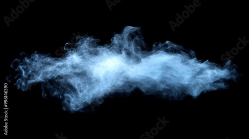 A wispy blue cloud, like smoke or steam, floats against a black background. It's a hazy image that could represent fog, mist, or even pollution.