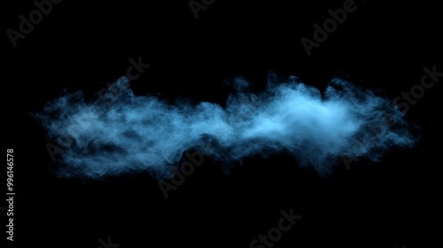 A wispy blue cloud, like smoke or steam, floats against a black background. It's a hazy image that could represent fog, mist, or even pollution.