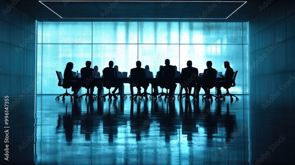 Silhouettes of people in a meeting. Perfect for depicting business, teamwork, or a board meeting. Silhouettes of people in a meeting. Perfect for depicting business, teamwork, or a board meeting.