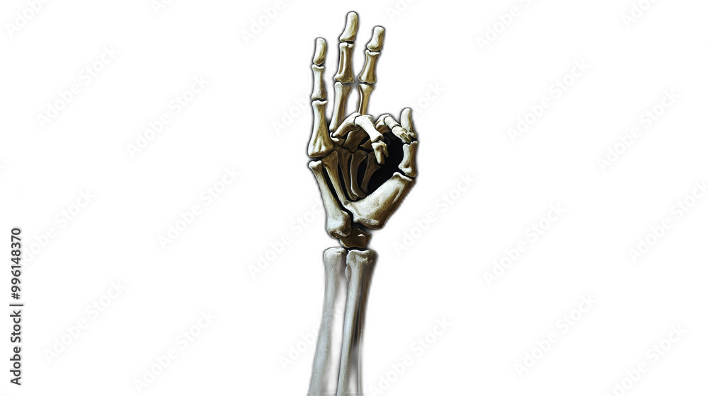 A skeleton hand reaching up from the ground placed against a solid black background A skeleton hand reaching up from the ground placed against a solid black background