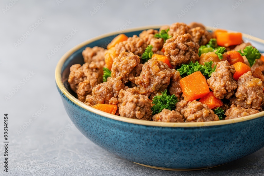A vibrant bowl of savory meatballs with carrots and kale, showcasing a delicious home-cooked meal. A vibrant bowl of savory meatballs with carrots and kale, showcasing a delicious home-cooked meal.