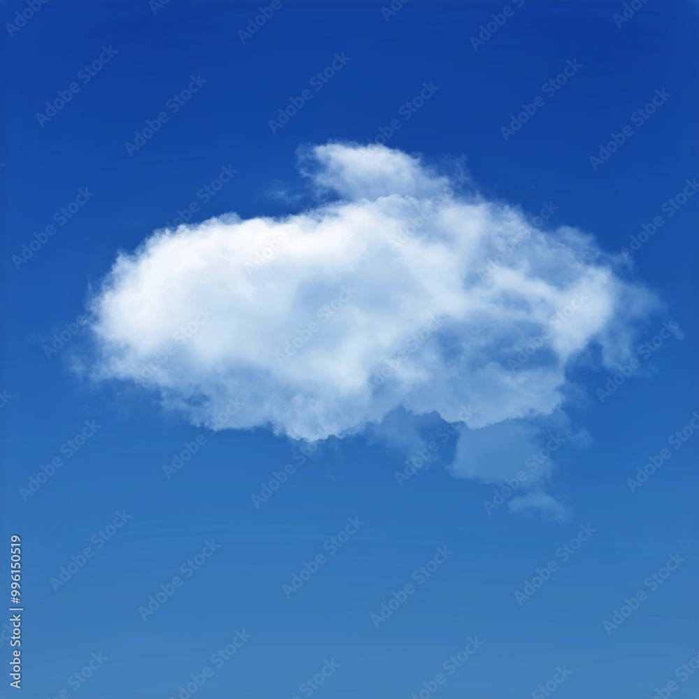 White cumulus cloud shape over blue sky background, single cloud illustration White cumulus cloud shape over blue sky background, single cloud illustration