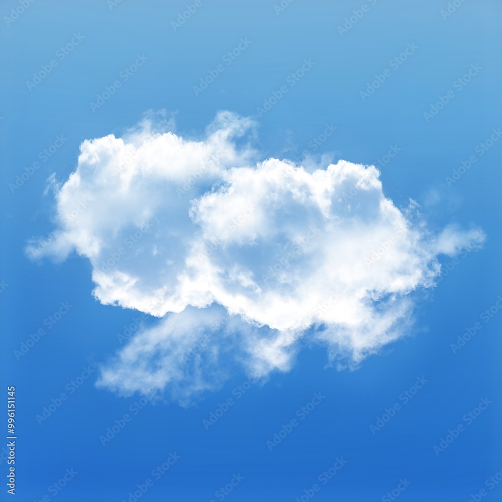 White cumulus cloud shape over blue sky background, single cloud illustration White cumulus cloud shape over blue sky background, single cloud illustration