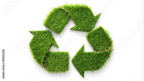 Green grass recycling symbol is laying on a white background