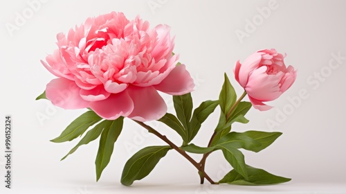 Pink peony flowers on white background. Shallow depth of field.