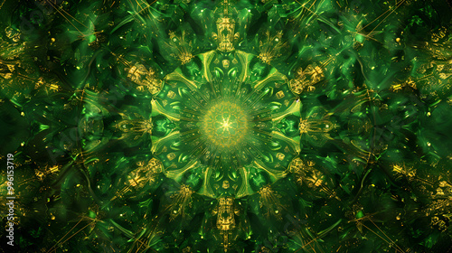 A green and gold pattern with a gold flower on the bottom Generated Ai
