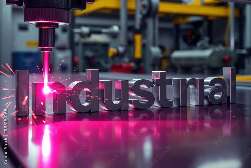 Fototapeta premium The word ‘industrial’ on a workbench