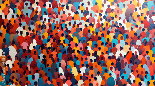 Colorful diverse people crowd art pattern. Multi-ethnic community, big cultural diversity group background illustration in modern style.