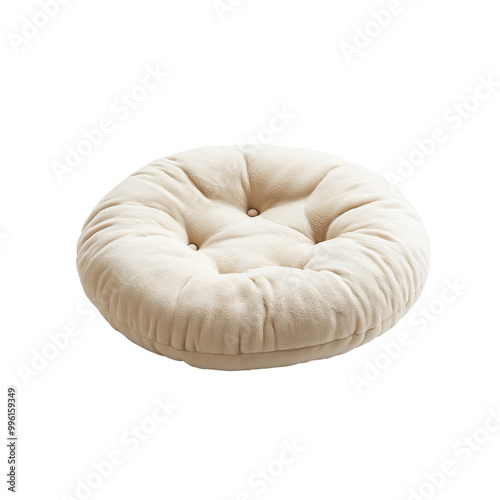 Comfortable round beige cushion with a plush design, suitable for home decor, seating, or meditation purposes. Cozy and stylish addition. isolated on a white background.png