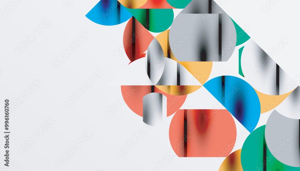 Color beautiful circles, semi circles, squares and round triangles. Geometric mosaic style pattern abstract background for wallpaper, banner, backdrop, card, book Illustration, landing page