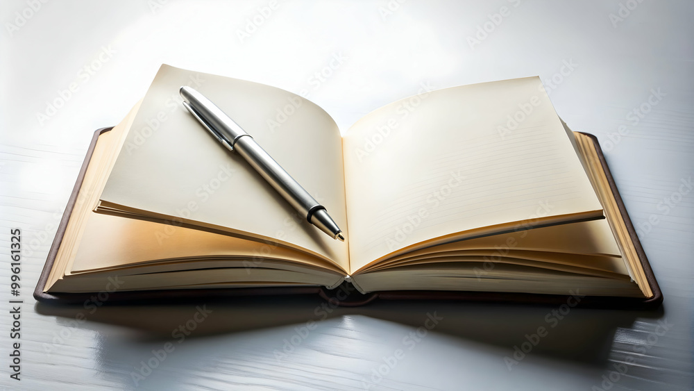 Open book with pen on blank pages, knowledge, education, writing, creativity, inspiration, literature, reading, studying Open book with pen on blank pages, knowledge, education, writing, creativity, inspiration, literature, reading, studying