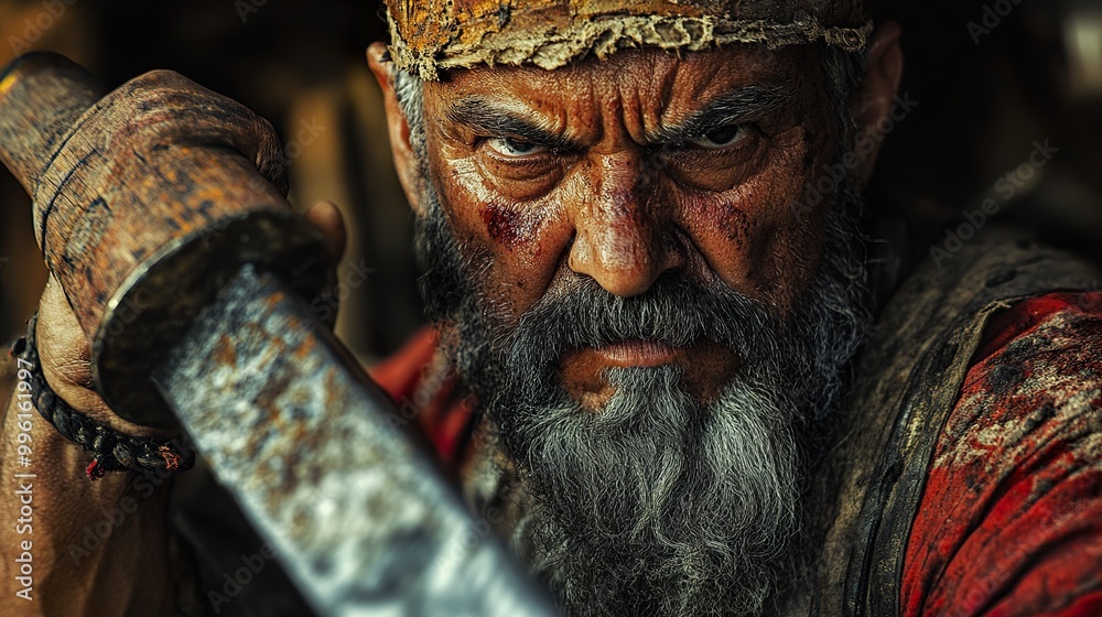 Close Up Portrait of a Determined Warrior Holding a Sword Close Up Portrait of a Determined Warrior Holding a Sword