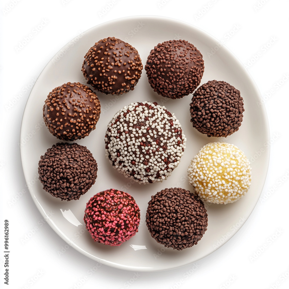 Brigadeiros on plate isolated white background Brigadeiros on plate isolated white background