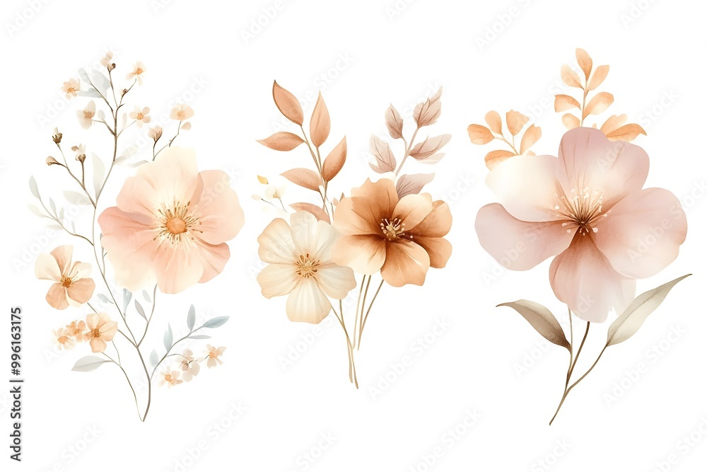 Naklejka premium Set of watercolor floral bouquet illustration collection, isolated on a white background. 