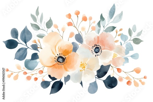 Set of watercolor floral bouquet illustration collection, isolated on a white background.