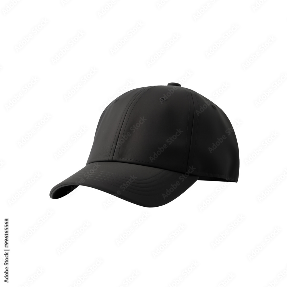 A solid black baseball hat on a white background, a single object A solid black baseball hat on a white background, a single object
