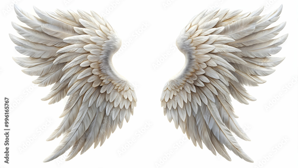 Fototapeta premium Angel wings set isolated on background, wings, feathers, heavenly, divine, guardian, white, celestial, spiritual, beautiful