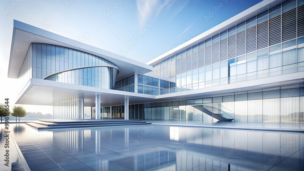 Fototapeta premium White background featuring a blend of contemporary architecture and advanced technology , modern, futuristic, design
