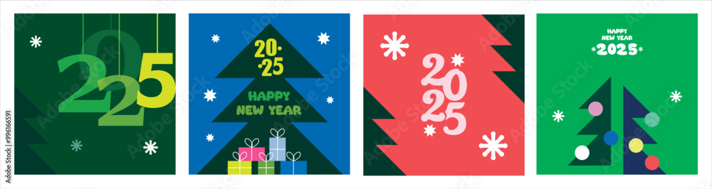 Merry Christmas and Happy New Year 2025 greeting card Set. Minimalist square banner mockup Merry Christmas and Happy New Year 2025 greeting card Set. Minimalist square banner mockup