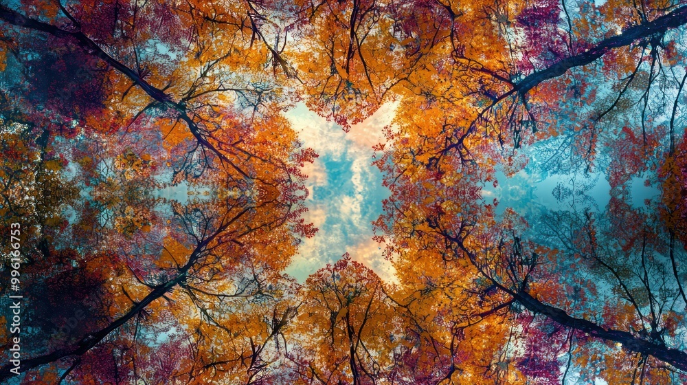 Autumnal Tree Branches Reflecting in Water with a Cloudy Sky Autumnal Tree Branches Reflecting in Water with a Cloudy Sky