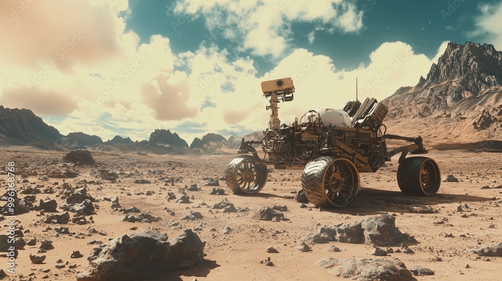 Mars Rover on Barren Landscape in Minimalist Style Mars Rover on Barren Landscape in Minimalist Style