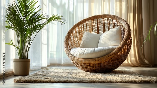 Modern Rattan Chair in Sunroom with Natural Light