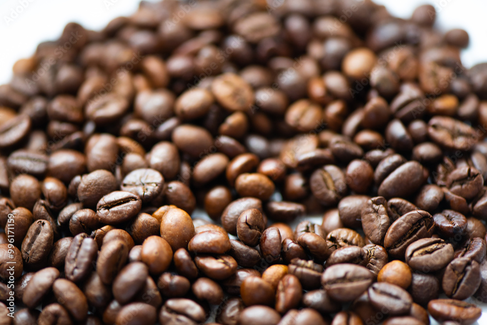 Scattered coffee beans on white background Scattered coffee beans on white background