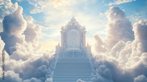 majestic white throne in the midst of heavenly clouds divine kingdom of god concept illustration photo