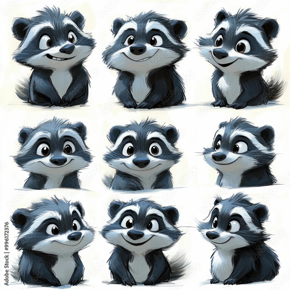 Fototapeta premium Cartoon Badger with Different Expressions in Various Poses. Generative ai