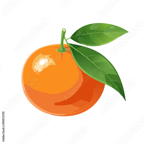 Freshly Picked Ripe Mandarin Orange with Attached Green Leaf