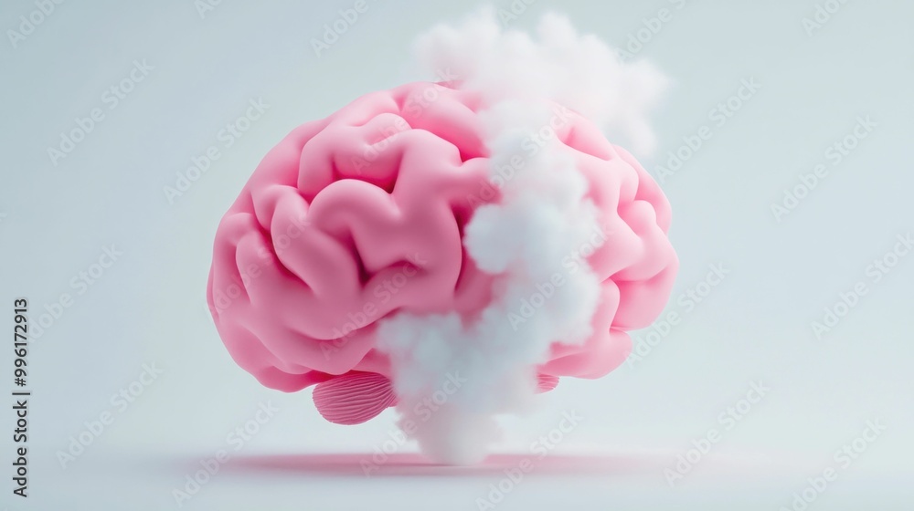Pink Brain with Smoke Cloud on White Background. Generative ai Pink Brain with Smoke Cloud on White Background. Generative ai