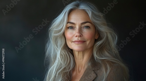 Portrait of a Confident Mature Woman with Silver Hair