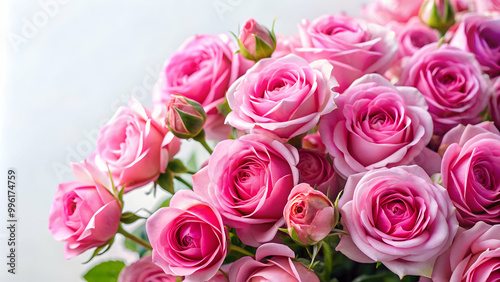 Pink roses in full bloom against a white background, pink, roses, flowers, bloom, petals, vibrant, beauty, nature, garden