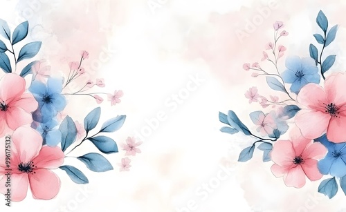 Watercolor floral bouquet with pink, blue, and red flowers on a white background illustration clipart.