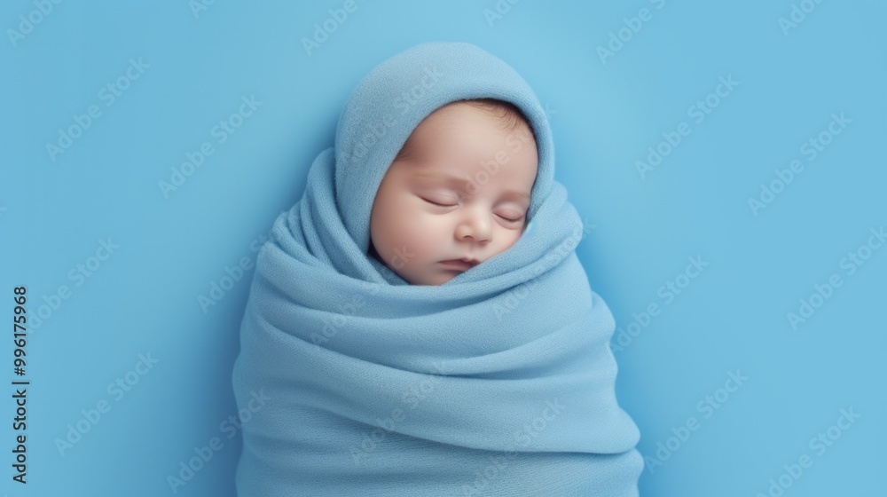 Newborn baby boy in bed. New born child sleeping under a blue knitted blanket. Neural network ai generated art Newborn baby boy in bed. New born child sleeping under a blue knitted blanket. Neural network ai generated art