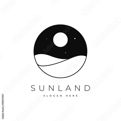 sun land desert logo nature beauty vector design