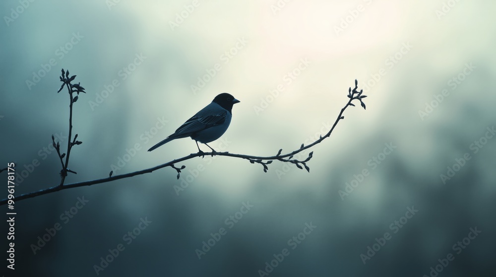Minimalist Bird Perched on Branch in Soft Light Minimalist Bird Perched on Branch in Soft Light