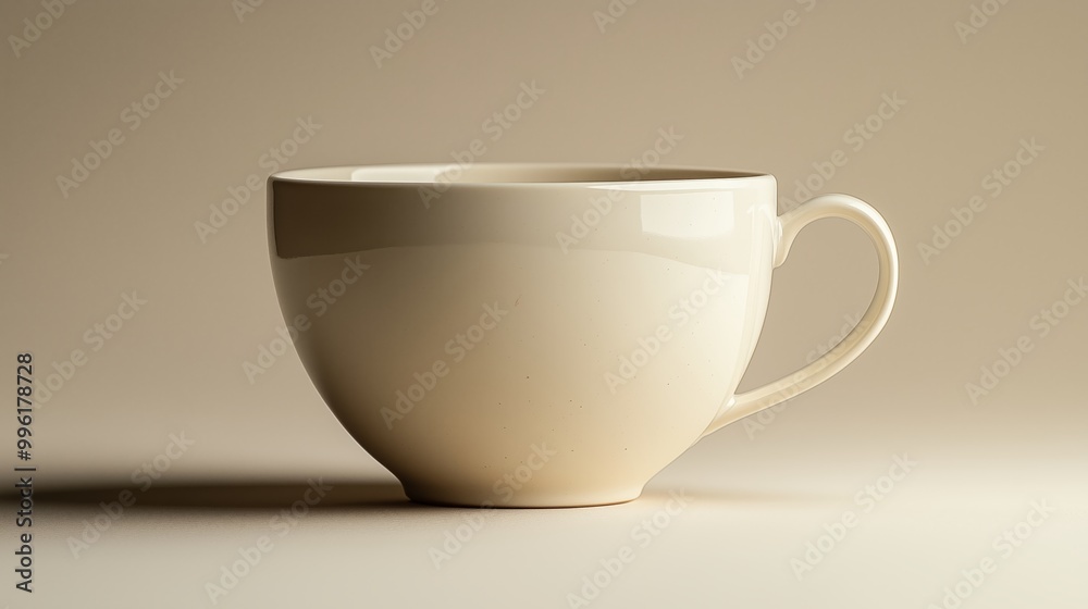 Simple White Ceramic Cup on Neutral Background Simple White Ceramic Cup on Neutral Background