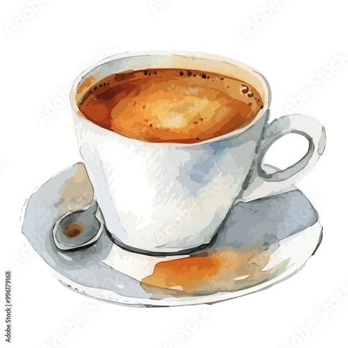 Watercolor hot drink illustration painting isolated on a white background, cup of coffee with cream, Cappuccino , Latte, painting, PNG format, cup of coffee with sugar