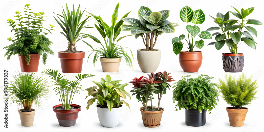 Fototapeta premium Collection of various plants isolated on white background, plants, collection, leaves, greenery, botanical, nature