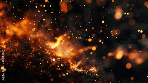 mesmerizing fire embers closeup of glowing particles against inky blackness dynamic sparks abstract patterns primal energy