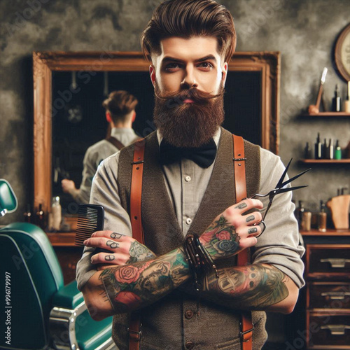 beautiful Hipster barber in Hair Salon