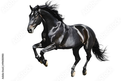 Black horse running gallop isolated on transparent background