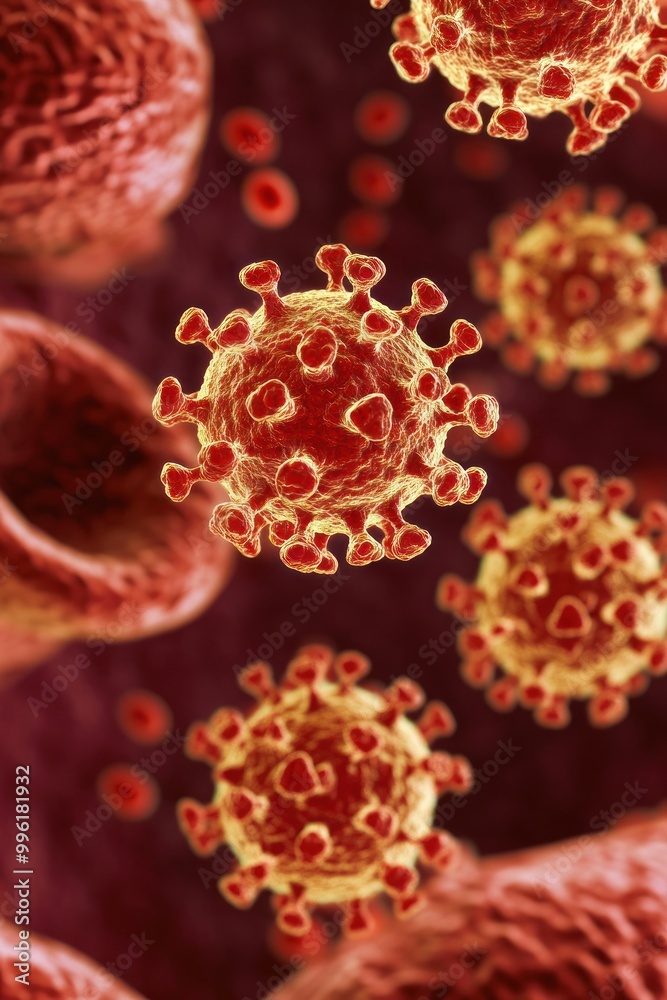 Microscopic view of viruses, illustrating their structure and appearance. Microscopic view of viruses, illustrating their structure and appearance.