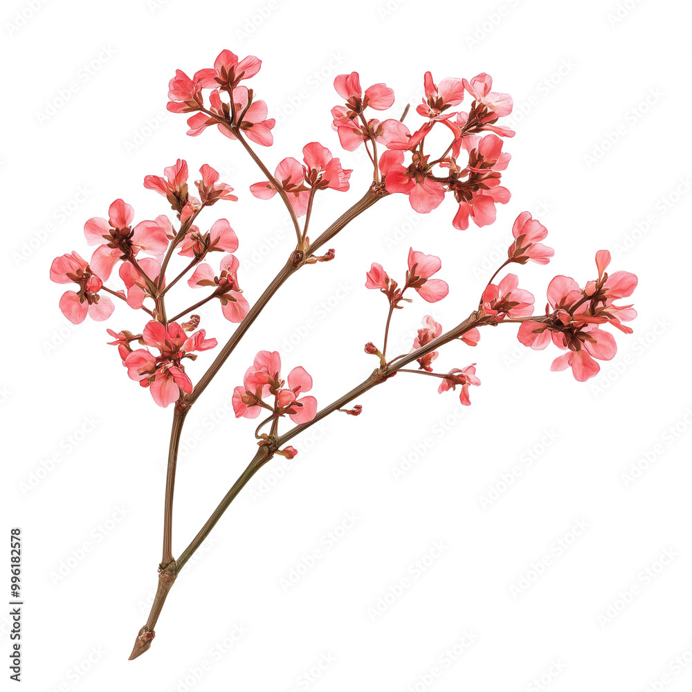 Fototapeta premium twig of coral limonium flowers isolated on white or transparent background