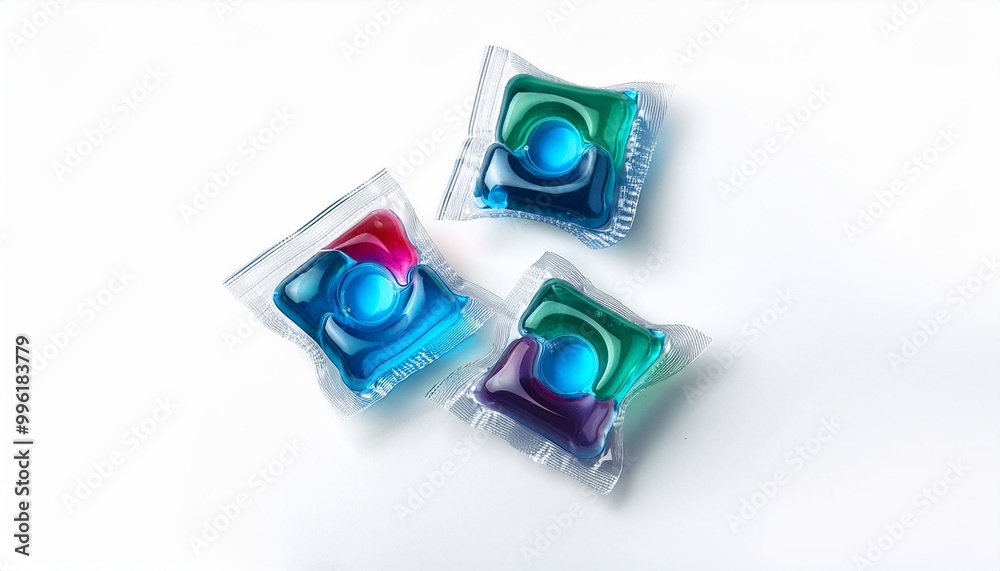 Capsules with detergent for washing machine isolated on white background. Laundry pods, liquid Capsules with detergent for washing machine isolated on white background. Laundry pods, liquid