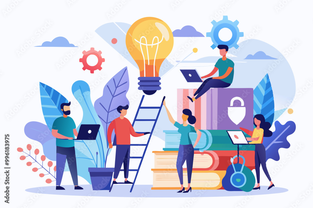 mini people create idea to success business vector mini people create idea to success business vector