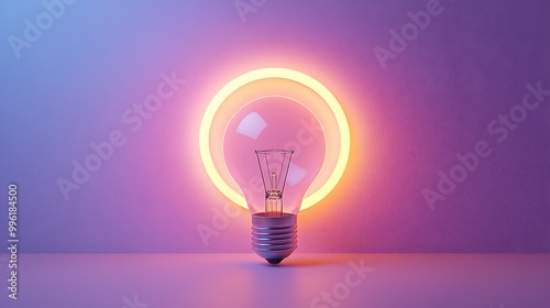Light Bulb Glow with Neon Ring on Purple Background